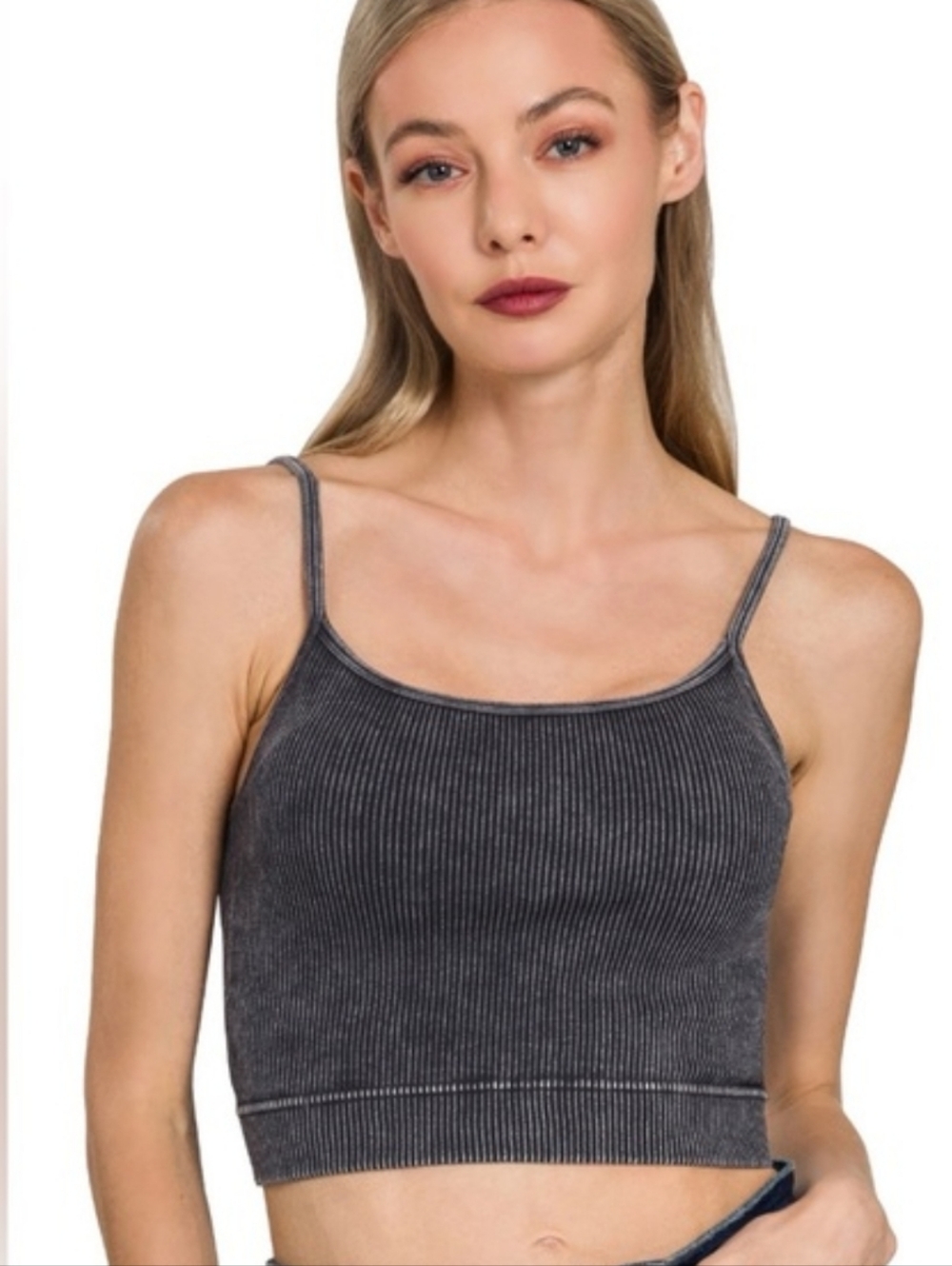 Zenana Outfitters Black Ribbed Cropped Cami